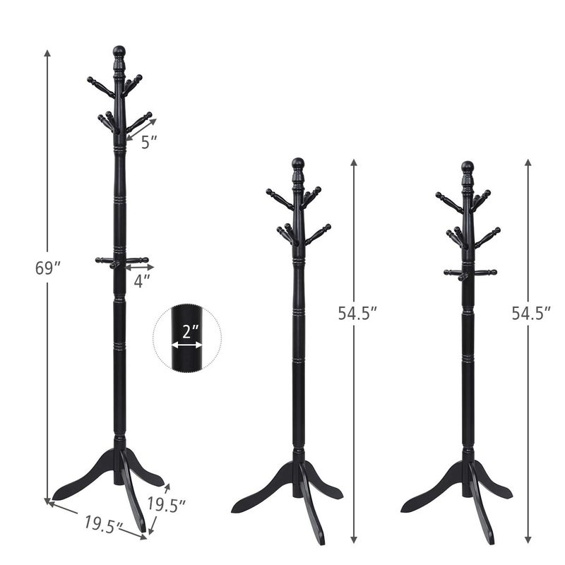 Tangkula Wood Coat Rack Freestanding, Entryway Height Adjustable Coat Stand with 9 Hooks & Stable Tri-Legged Base, Rubber Wood Coat Tree Hall Tree Coat Hanger Stand for Home Office Hall Entryway - Image 5